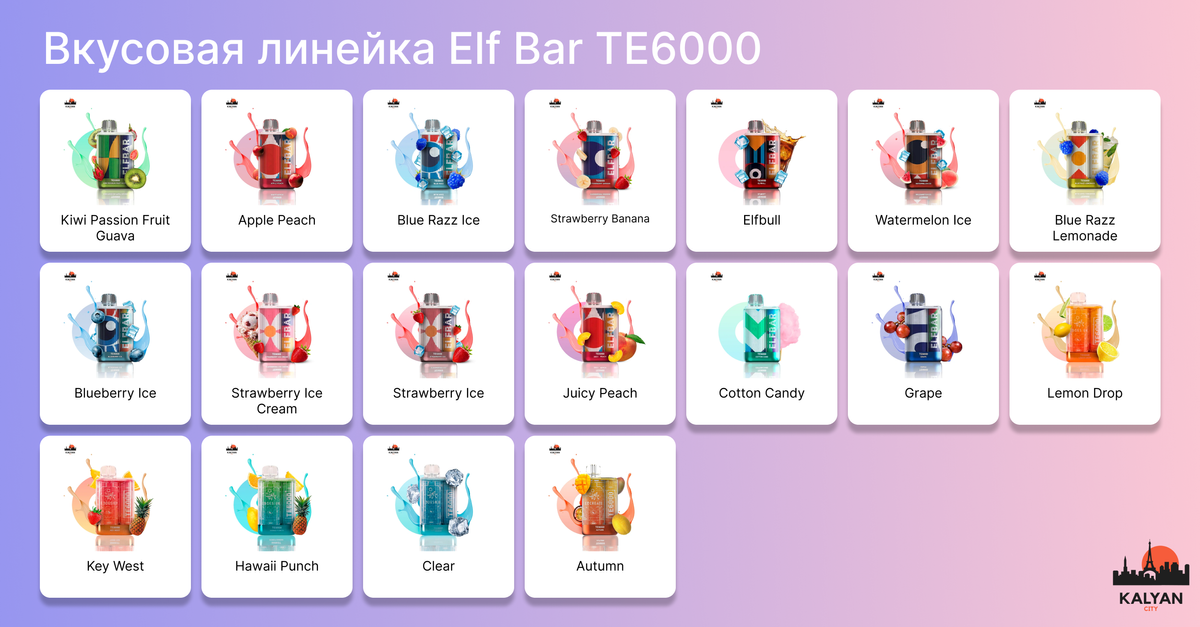 Одноразка Эльф Бар ТЕ6000 Вкусовая линейка