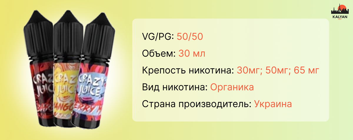Жидкость Crazy Juice 15 мл Характеристики
