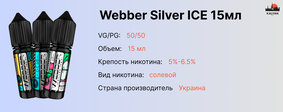 Набор Webber Silver ICE 15 мл на солевом никотине Характеристики