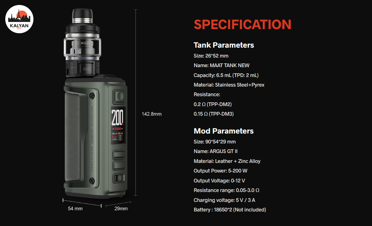 Технічні характеристики под-системи Voopoo Argus GT 2