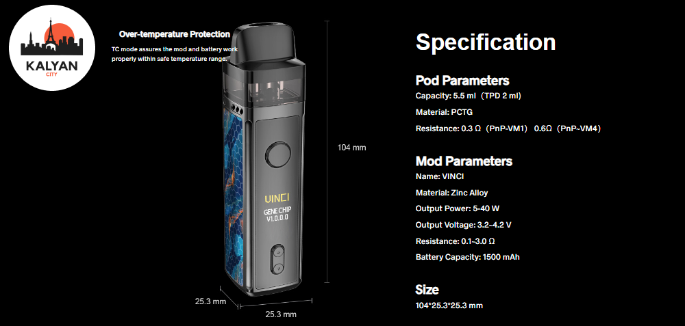 Под-система VooPoo Vinci Mod Характеристики