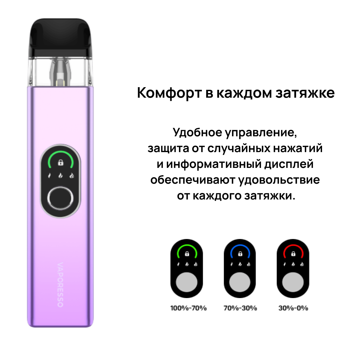 OLED-екран та кнопка подіка Вапорессо 4