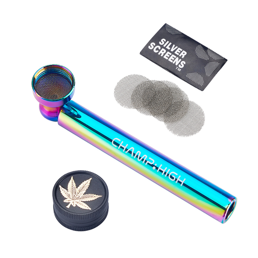 Трубка скляна з гріндером Champ High Rainbow Glass Pipe + Gringer (Фіолетовий)