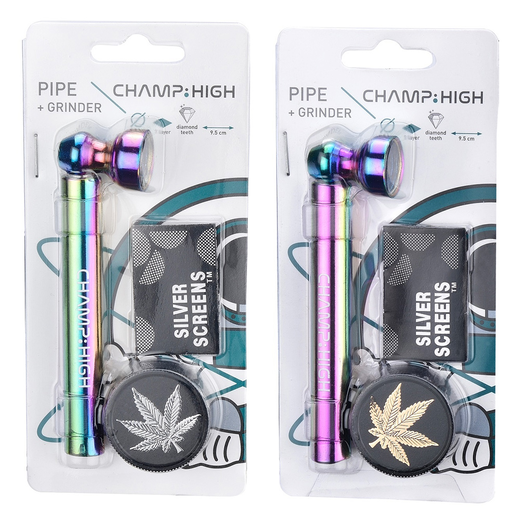 Трубка скляна з гріндером Champ High Rainbow Glass Pipe + Gringer (Фіолетовий)