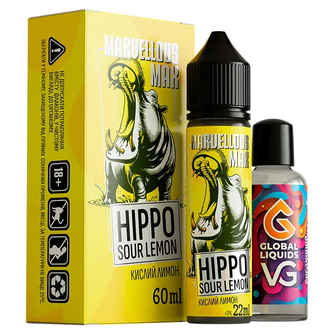 Набір органічної рідини Marvellous MAX Hippo Sour Lemon (Кислий лимон) 60 мл 3 мг